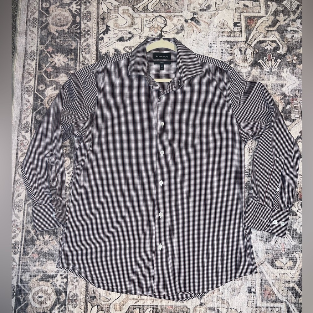 Bonobos red and black checked long-sleeve button-up shirt slim fit 16/32